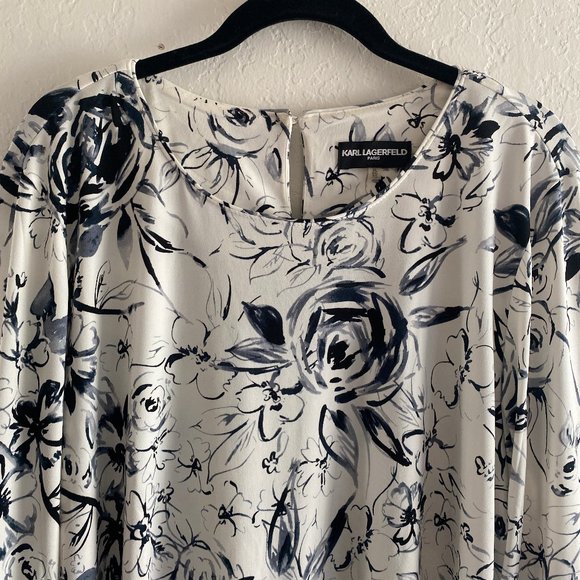 Karl Lagerfeld Womens Yessie Blouse Trumpet Sleeve Floral Size XL White Pearl - Picture 3 of 13